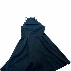 Womens Fit & Flare Dress Black Halter Neck Scallop Sleeveless Zip Back XS New  S